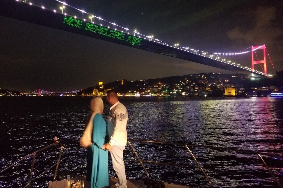 Wedding Anniversary Celebration with Laser on Bosphorus Bridge