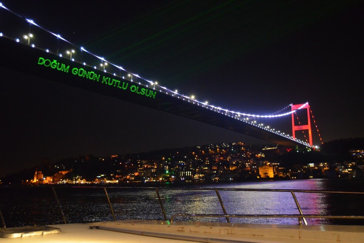 Laser Birthday Celebration Writing on Bosphorus Bridge